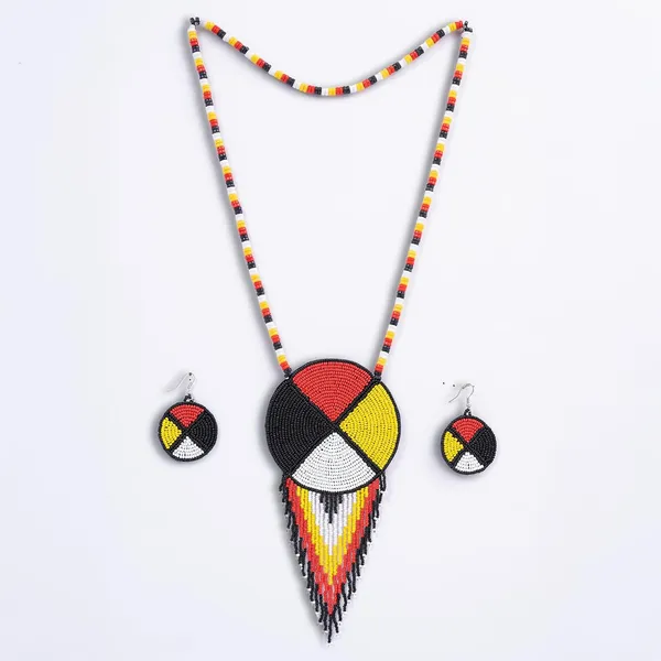 Handmade_Beaded_Medallion_Necklace_With_Matching_Earrings_Huichol_Neckpiece_Native_American_Jewellery_For_Women_Girls