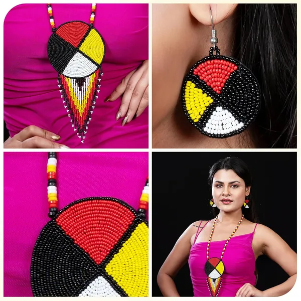 Handmade_Beaded_Medallion_Necklace_With_Matching_Earrings_Huichol_Neckpiece_Native_American_Jewellery_For_Women_Girls
