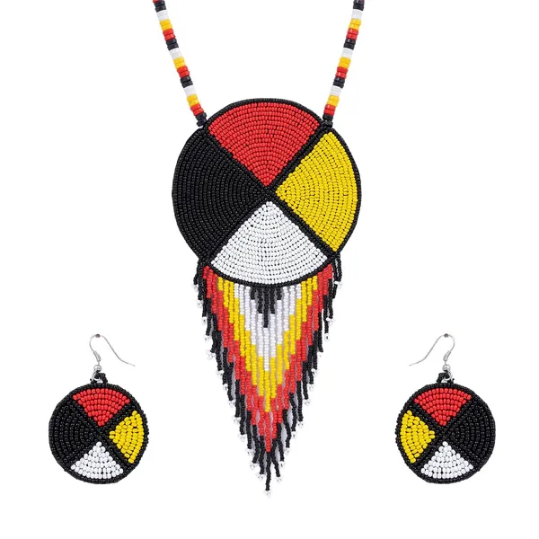 Handmade_Beaded_Medallion_Necklace_With_Matching_Earrings_Huichol_Neckpiece_Native_American_Jewellery_For_Women_Girls