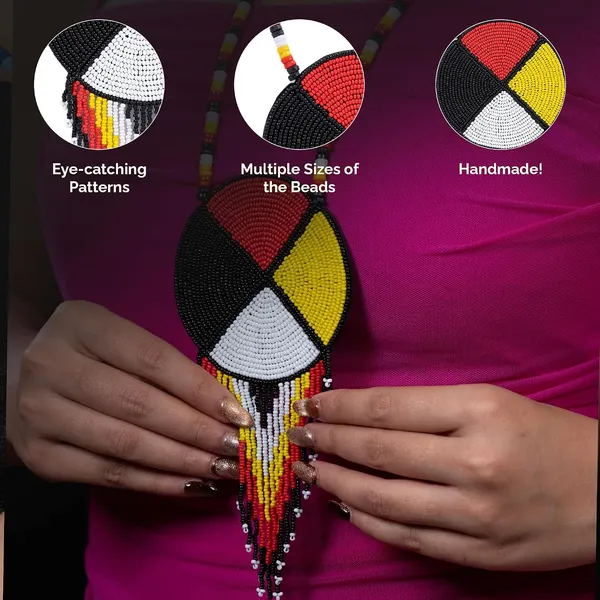 Handmade_Beaded_Medallion_Necklace_With_Matching_Earrings_Huichol_Neckpiece_Native_American_Jewellery_For_Women_Girls