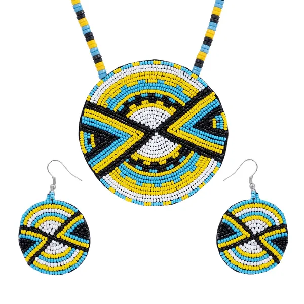Handmade_Beaded_Medallion_Necklace_With_Matching_Earrings_Huichol_Neckpiece_Native_American_Jewellery_For_Women_Girls