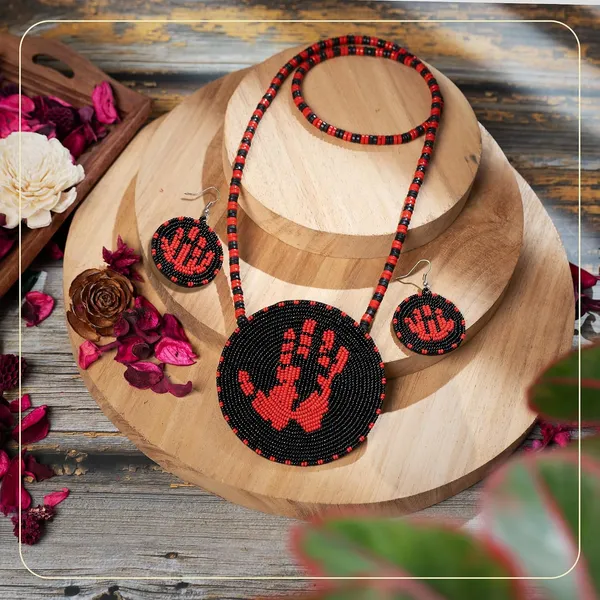 Handmade_Beaded_Medallion_Necklace_With_Matching_Earrings_Huichol_Neckpiece_Native_American_Jewellery_For_Women_Girls
