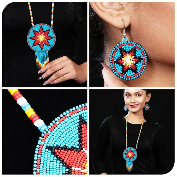 Product_Summary_Beadnest_Handmade_Beaded_Medallion_Necklace_With_Matching_Earrings_Huichol_Neckpiece_Native_American_Jewellery_For_Women_Girls