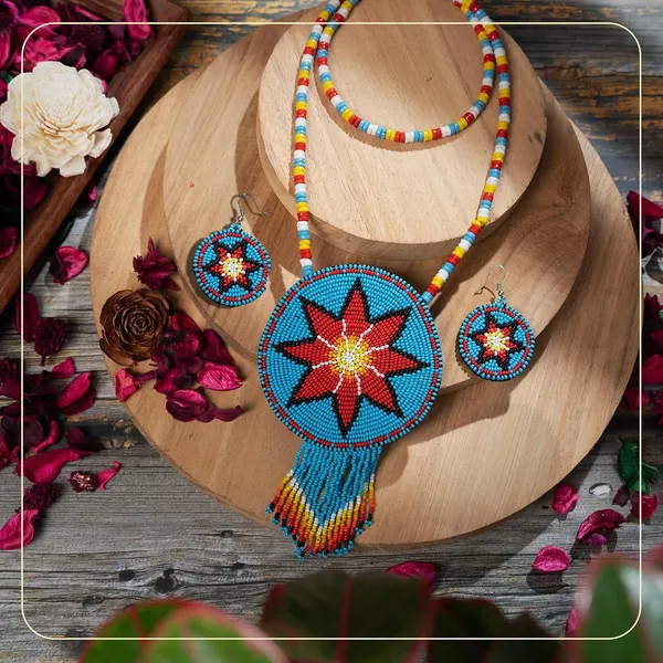 Product_Summary_Beadnest_Handmade_Beaded_Medallion_Necklace_With_Matching_Earrings_Huichol_Neckpiece_Native_American_Jewellery_For_Women_Girls