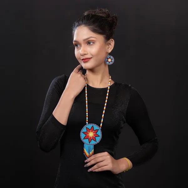 Product_Summary_Beadnest_Handmade_Beaded_Medallion_Necklace_With_Matching_Earrings_Huichol_Neckpiece_Native_American_Jewellery_For_Women_Girls