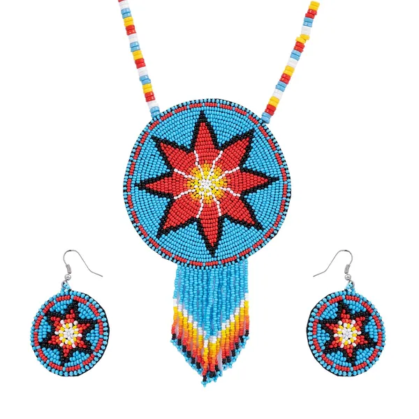 Product_Summary_Beadnest_Handmade_Beaded_Medallion_Necklace_With_Matching_Earrings_Huichol_Neckpiece_Native_American_Jewellery_For_Women_Girls