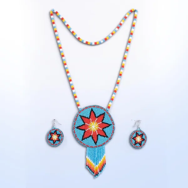 Product_Summary_Beadnest_Handmade_Beaded_Medallion_Necklace_With_Matching_Earrings_Huichol_Neckpiece_Native_American_Jewellery_For_Women_Girls