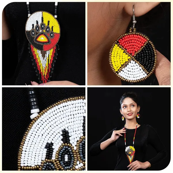 Handmade_Beaded_Medallion_Necklace_With_Matching_Earrings_Huichol_Neckpiece_Native_American_Jewellery_For_Women_Girls