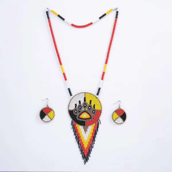 Handmade_Beaded_Medallion_Necklace_With_Matching_Earrings_Huichol_Neckpiece_Native_American_Jewellery_For_Women_Girls