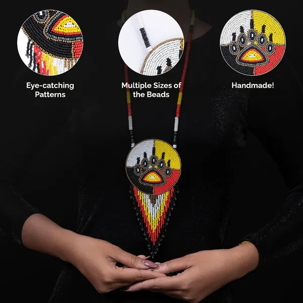 Handmade_Beaded_Medallion_Necklace_With_Matching_Earrings_Huichol_Neckpiece_Native_American_Jewellery_For_Women_Girls