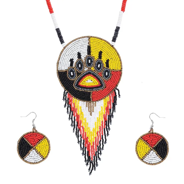 Handmade_Beaded_Medallion_Necklace_With_Matching_Earrings_Huichol_Neckpiece_Native_American_Jewellery_For_Women_Girls