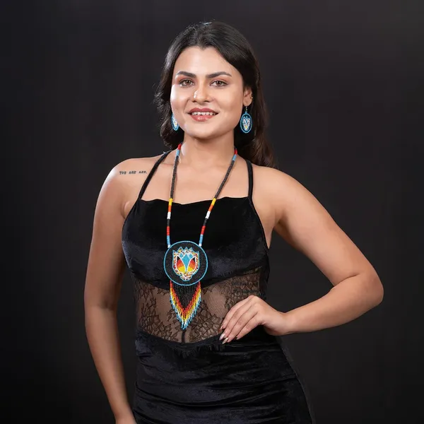 Handmade_Beaded_Medallion_Necklace_With_Matching_Earrings_Huichol_Neckpiece_Native_American_Jewellery_For_Women_Girls