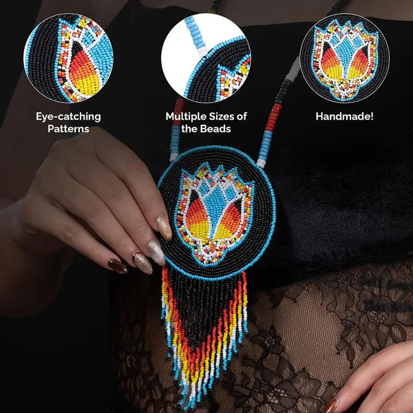 Handmade_Beaded_Medallion_Necklace_With_Matching_Earrings_Huichol_Neckpiece_Native_American_Jewellery_For_Women_Girls