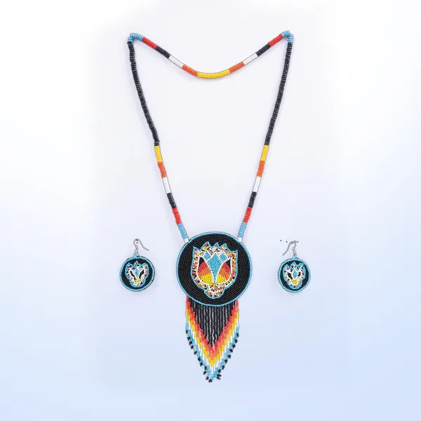 Handmade_Beaded_Medallion_Necklace_With_Matching_Earrings_Huichol_Neckpiece_Native_American_Jewellery_For_Women_Girls