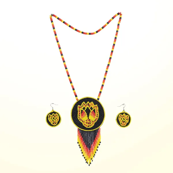Handmade_Beaded_Medallion_Necklace_With_Matching_Earrings_Huichol_Neckpiece_Native_American_Jewellery_For_Women_Girls