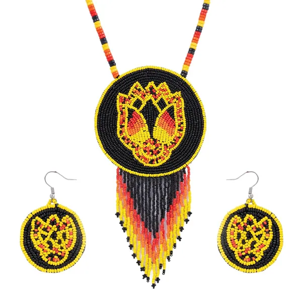 Handmade_Beaded_Medallion_Necklace_With_Matching_Earrings_Huichol_Neckpiece_Native_American_Jewellery_For_Women_Girls