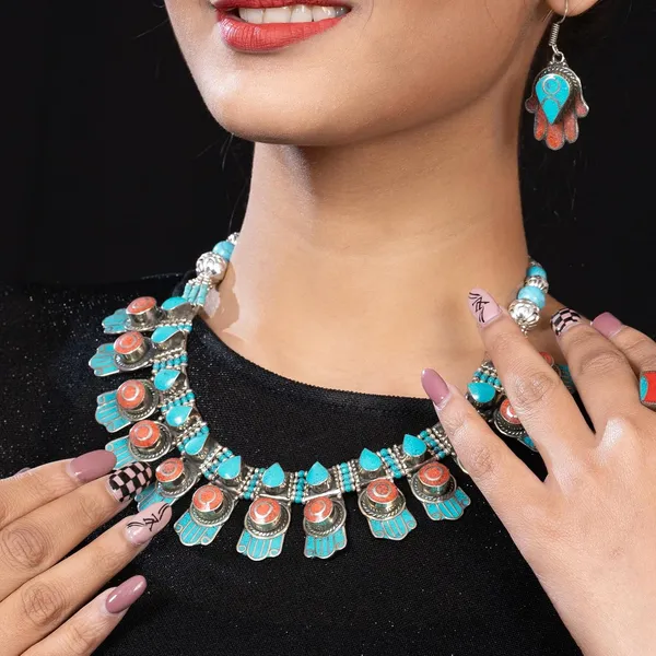 Handcrafted_Hamsa_Nepali_Necklace_Set_For_Women_Girls_Tibetan_Afghani_Metal_Beaded_Jewellery_Set_With_Necklace_Bracelet_Earrings_Ring