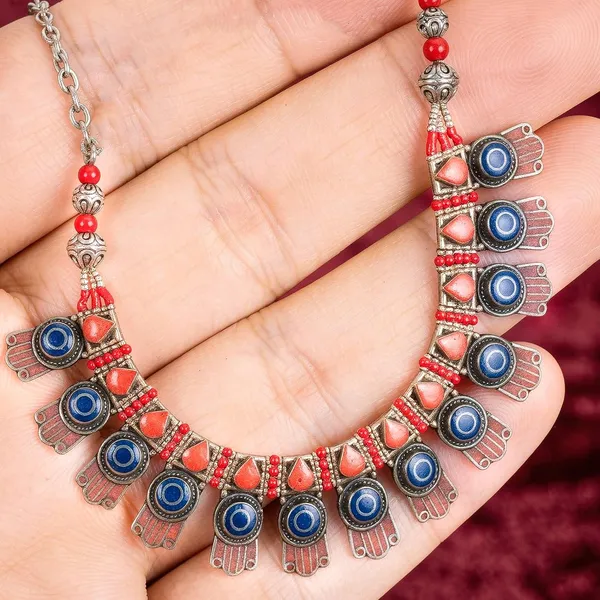 Handcrafted_Hamsa_Nepali_Necklace_Set_For_Women_Girls_Tibetan_Afghani_Metal_Beaded_Jewellery_Set_With_Necklace_Bracelet_Earrings_Ring