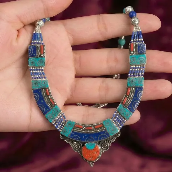 Handcrafted_Hamsa_Nepali_Necklace_Set_For_Women_Girls_Tibetan_Afghani_Metal_Beaded_Jewellery_Set_With_Necklace_Bracelet_Earrings_Ring