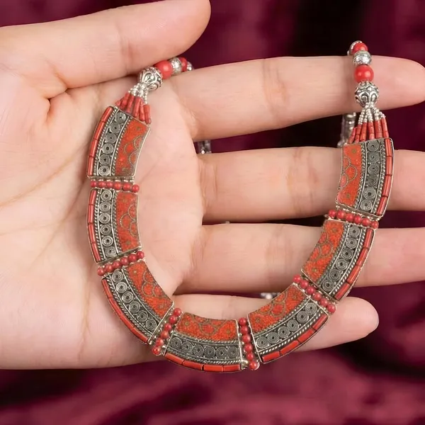 Handcrafted_Hamsa_Nepali_Necklace_Set_For_Women_Girls_Tibetan_Afghani_Metal_Beaded_Jewellery_Set_With_Necklace_Bracelet_Earrings_Ring