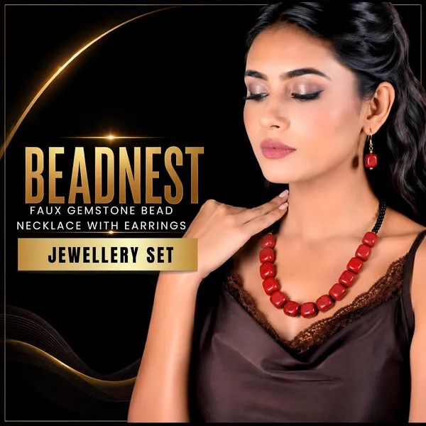 Faux_Gemstone_Bead_Necklace_For_Women_Natural_Stone_Inspired_Acrylic_Beaded_Necklace_Boho_Earthy_Statement_Jewellery_Navratri_Diwali_Party_Gift_Ethnic_Fashion