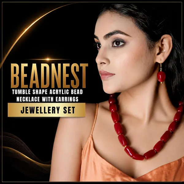 Beaded_Necklace_Set_With_Earrings_For_Women_Acrylic_Tumble_Bead_Jewellery_Navratri_Diwali_Wedding_Gift_Ethnic_Boho_Party_Daily_Wear