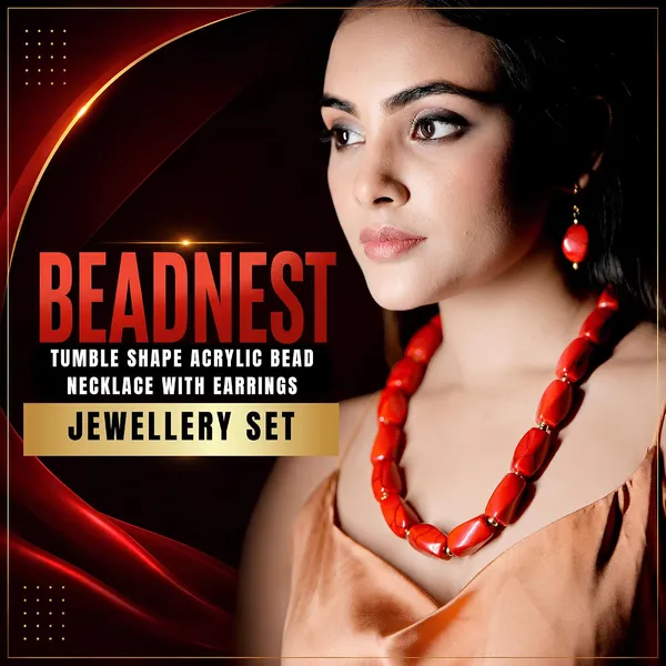 Beaded_Necklace_Set_With_Earrings_For_Women_Acrylic_Tumble_Bead_Jewellery_Navratri_Diwali_Wedding_Gift_Ethnic_Boho_Party_Daily_Wear
