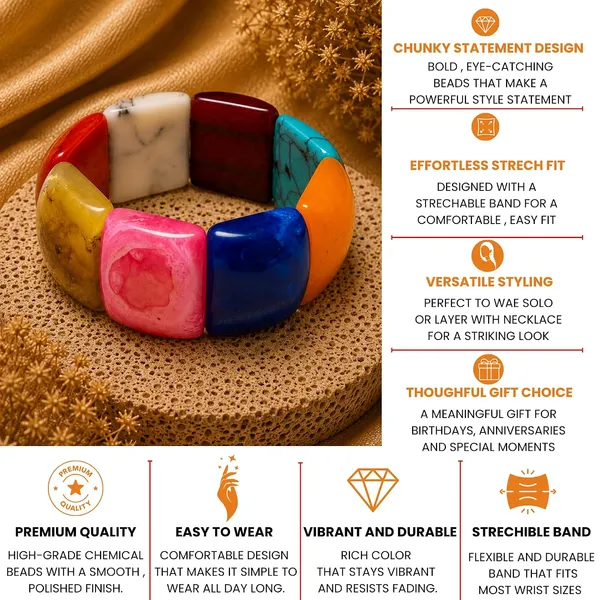 Mosaic_Chunky_Bead_Elastic_Stretch_Bracelet_For_Women_Small_Square_Stackable_Bead_Bracelet_Dainty_Acrylic_Fashion_Jewellery_Navratri_Diwali_Party_Gift_Boho_Daily_Wear