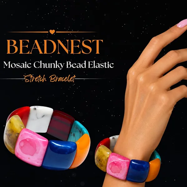 Mosaic_Chunky_Bead_Elastic_Stretch_Bracelet_For_Women_Small_Square_Stackable_Bead_Bracelet_Dainty_Acrylic_Fashion_Jewellery_Navratri_Diwali_Party_Gift_Boho_Daily_Wear