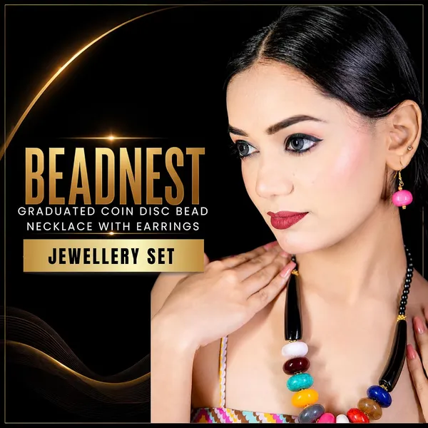Graduated_Coin_Disc_Bead_Necklace_For_Women_Flat_Circular_Cascading_Beaded_Statement_Necklace_Bold_Acrylic_Fashion_Jewellery_Navratri_Diwali_Party_Gift_Ethnic_Boho