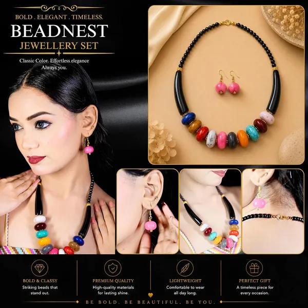 Graduated_Coin_Disc_Bead_Necklace_For_Women_Flat_Circular_Cascading_Beaded_Statement_Necklace_Bold_Acrylic_Fashion_Jewellery_Navratri_Diwali_Party_Gift_Ethnic_Boho