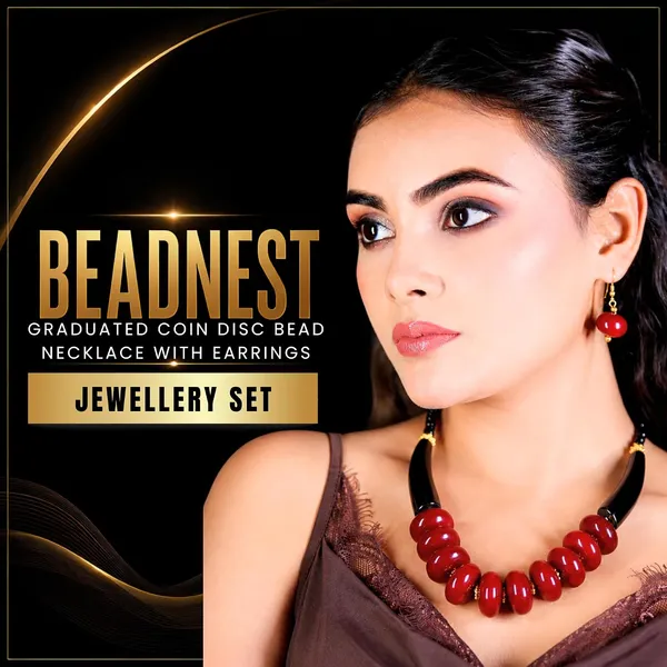 Graduated_Coin_Disc_Bead_Necklace_For_Women_Flat_Circular_Cascading_Beaded_Statement_Necklace_Bold_Acrylic_Fashion_Jewellery_Navratri_Diwali_Party_Gift_Ethnic_Boho