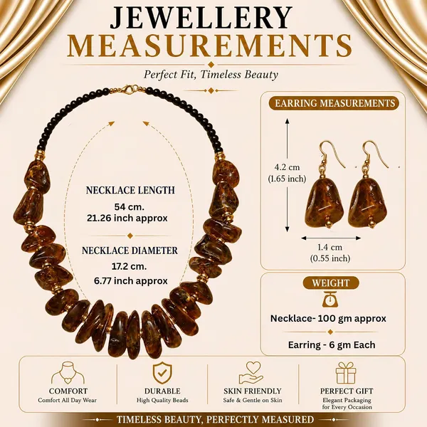 Graduated_Nugget_Tumble_Bead_Necklace_Earrings_Set_For_Women_Boho_Tribal_Afghani_Style_Acrylic_Stone_Look_Statement_Jewellery_Amber_Black_Gold_Navratri_Diwali_Party_Gift