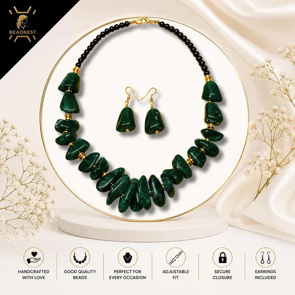 Graduated_Nugget_Tumble_Bead_Necklace_Earrings_Set_For_Women_Boho_Tribal_Afghani_Style_Acrylic_Stone_Look_Statement_Jewellery_Amber_Black_Gold_Navratri_Diwali_Party_Gift