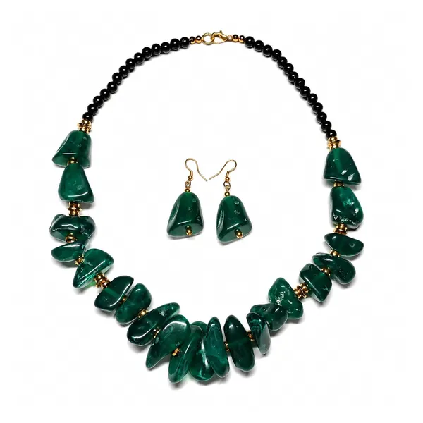 Graduated_Nugget_Tumble_Bead_Necklace_Earrings_Set_For_Women_Boho_Tribal_Afghani_Style_Acrylic_Stone_Look_Statement_Jewellery_Amber_Black_Gold_Navratri_Diwali_Party_Gift