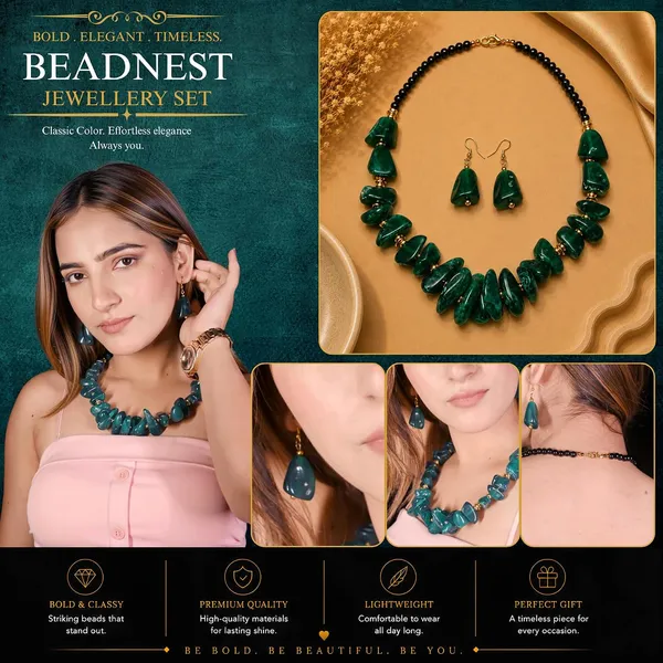Graduated_Nugget_Tumble_Bead_Necklace_Earrings_Set_For_Women_Boho_Tribal_Afghani_Style_Acrylic_Stone_Look_Statement_Jewellery_Amber_Black_Gold_Navratri_Diwali_Party_Gift