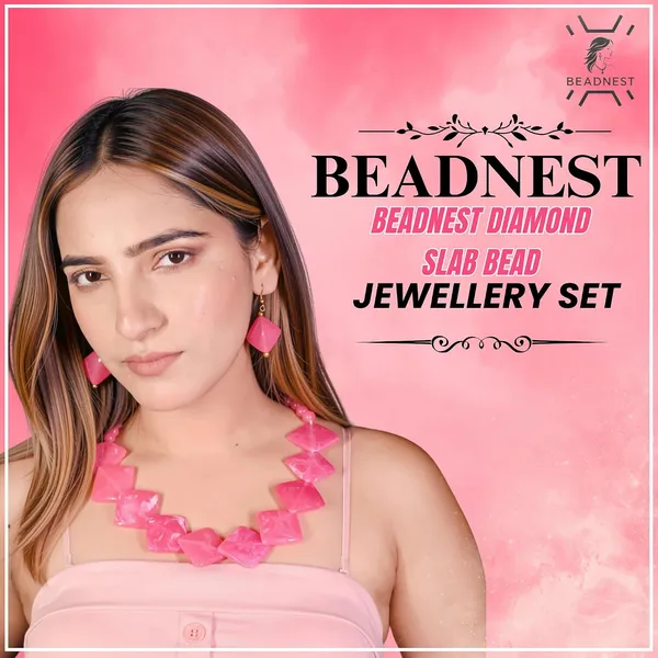 Diamond_Slab_Bead_Necklace_Earrings_Set_For_Women_Boho_Tribal_Marble_Amber_Stone_Look_Statement_Jewellery_Kite_Cut_Acrylic_Beads_Navratri_Diwali_Party_Gift