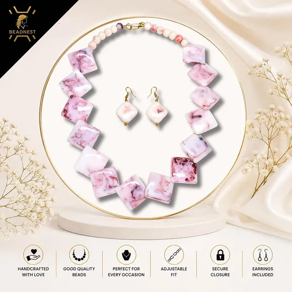 Diamond_Slab_Bead_Necklace_Earrings_Set_For_Women_Boho_Tribal_Marble_Amber_Stone_Look_Statement_Jewellery_Kite_Cut_Acrylic_Beads_Navratri_Diwali_Party_Gift