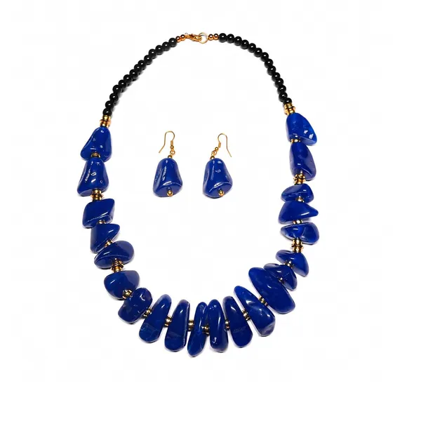 Graduated_Nugget_Tumble_Bead_Necklace_Earrings_Set_For_Women_Boho_Tribal_Afghani_Style_Acrylic_Stone_Look_Statement_Jewellery_Amber_Black_Gold_Navratri_Diwali_Party_Gift