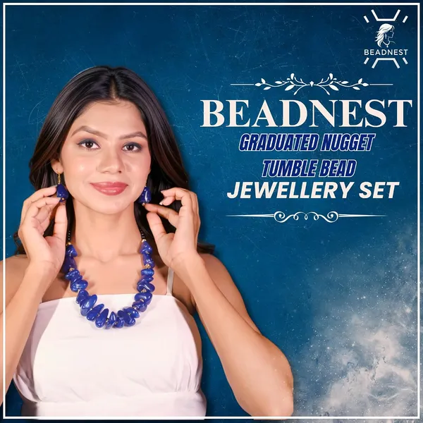 Graduated_Nugget_Tumble_Bead_Necklace_Earrings_Set_For_Women_Boho_Tribal_Afghani_Style_Acrylic_Stone_Look_Statement_Jewellery_Amber_Black_Gold_Navratri_Diwali_Party_Gift