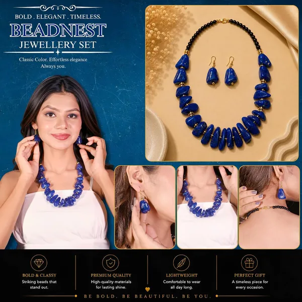 Graduated_Nugget_Tumble_Bead_Necklace_Earrings_Set_For_Women_Boho_Tribal_Afghani_Style_Acrylic_Stone_Look_Statement_Jewellery_Amber_Black_Gold_Navratri_Diwali_Party_Gift