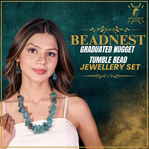 Graduated_Nugget_Tumble_Bead_Necklace_Earrings_Set_For_Women_Boho_Tribal_Afghani_Style_Acrylic_Stone_Look_Statement_Jewellery_Amber_Black_Gold_Navratri_Diwali_Party_Gift
