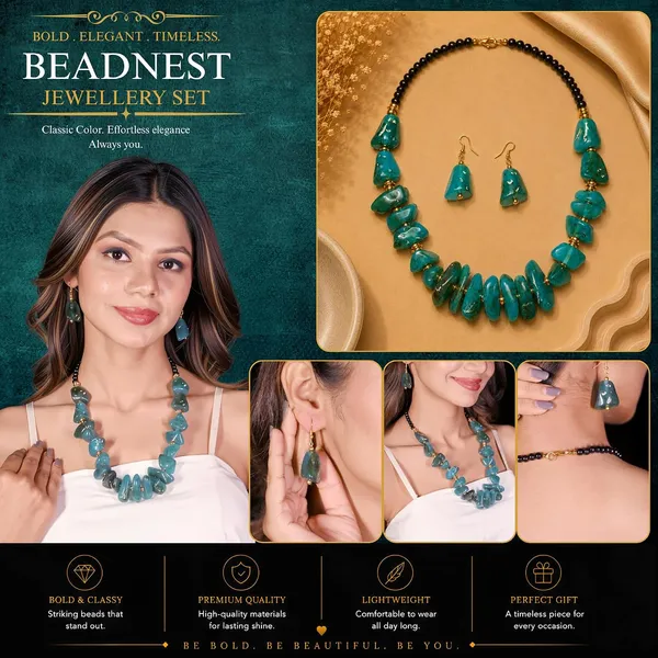 Graduated_Nugget_Tumble_Bead_Necklace_Earrings_Set_For_Women_Boho_Tribal_Afghani_Style_Acrylic_Stone_Look_Statement_Jewellery_Amber_Black_Gold_Navratri_Diwali_Party_Gift