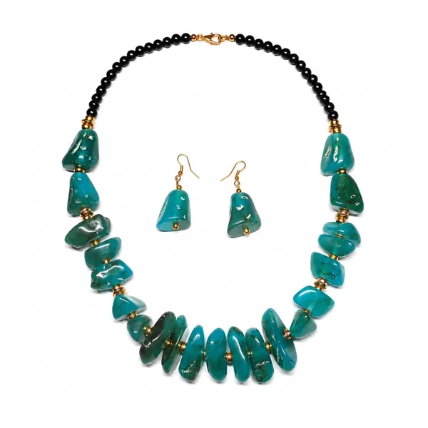 Graduated_Nugget_Tumble_Bead_Necklace_Earrings_Set_For_Women_Boho_Tribal_Afghani_Style_Acrylic_Stone_Look_Statement_Jewellery_Amber_Black_Gold_Navratri_Diwali_Party_Gift
