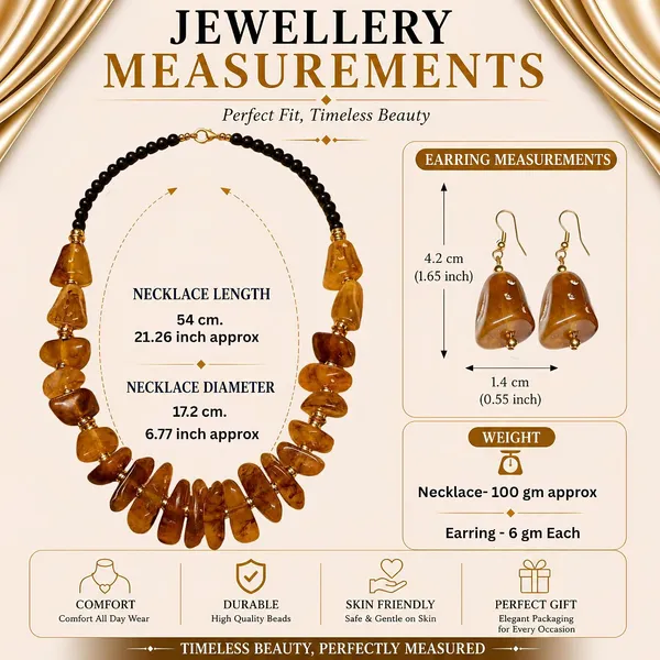 Graduated_Nugget_Tumble_Bead_Necklace_Earrings_Set_For_Women_Boho_Tribal_Afghani_Style_Acrylic_Stone_Look_Statement_Jewellery_Amber_Black_Gold_Navratri_Diwali_Party_Gift