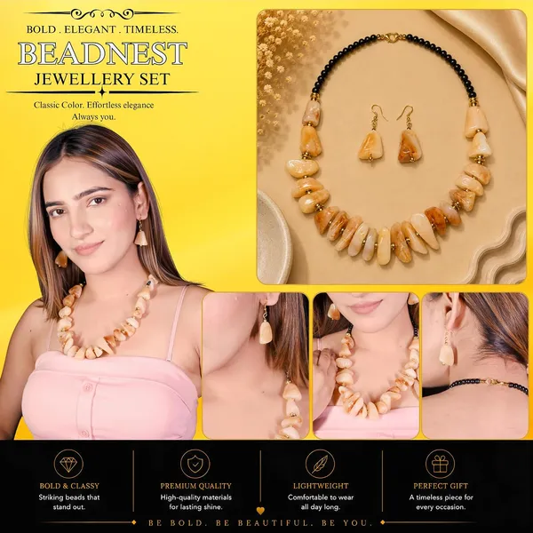 Graduated_Nugget_Tumble_Bead_Necklace_Earrings_Set_For_Women_Boho_Tribal_Afghani_Style_Acrylic_Stone_Look_Statement_Jewellery_Amber_Black_Gold_Navratri_Diwali_Party_Gift