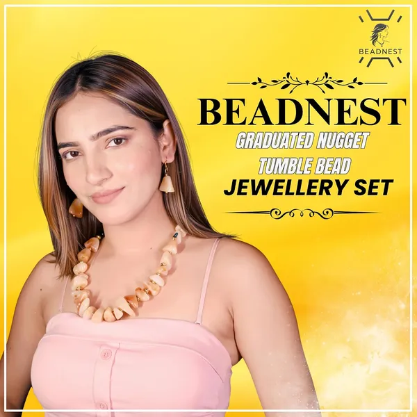 Graduated_Nugget_Tumble_Bead_Necklace_Earrings_Set_For_Women_Boho_Tribal_Afghani_Style_Acrylic_Stone_Look_Statement_Jewellery_Amber_Black_Gold_Navratri_Diwali_Party_Gift