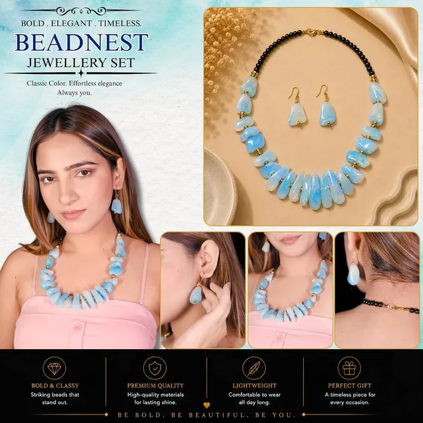 Graduated_Nugget_Tumble_Bead_Necklace_Earrings_Set_For_Women_Boho_Tribal_Afghani_Style_Acrylic_Stone_Look_Statement_Jewellery_Amber_Black_Gold_Navratri_Diwali_Party_Gift