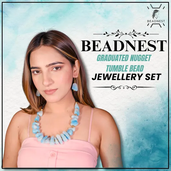 Graduated_Nugget_Tumble_Bead_Necklace_Earrings_Set_For_Women_Boho_Tribal_Afghani_Style_Acrylic_Stone_Look_Statement_Jewellery_Amber_Black_Gold_Navratri_Diwali_Party_Gift
