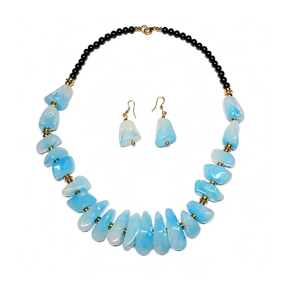 Graduated_Nugget_Tumble_Bead_Necklace_Earrings_Set_For_Women_Boho_Tribal_Afghani_Style_Acrylic_Stone_Look_Statement_Jewellery_Amber_Black_Gold_Navratri_Diwali_Party_Gift